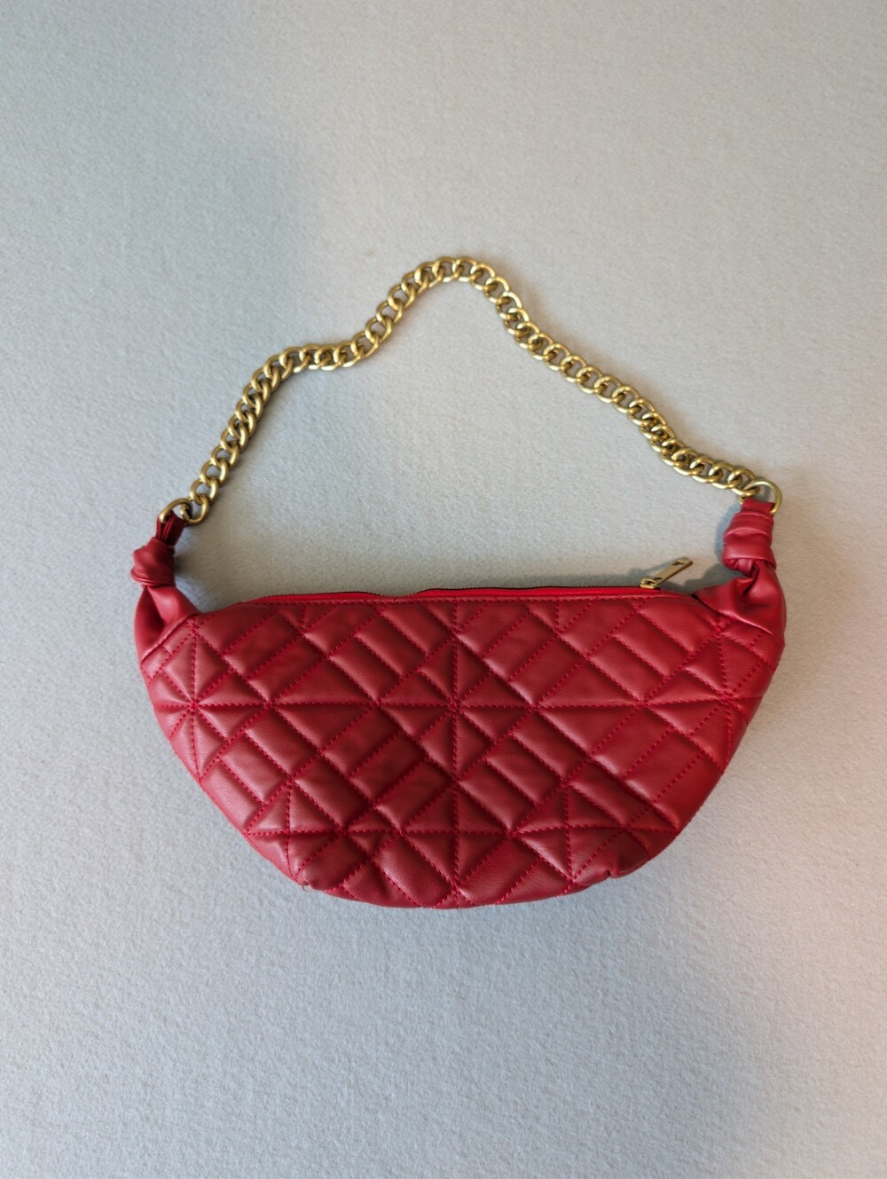 Olivia Miller Red Gold Quilted Faux Leather Statement Shoulder Bag Crescent